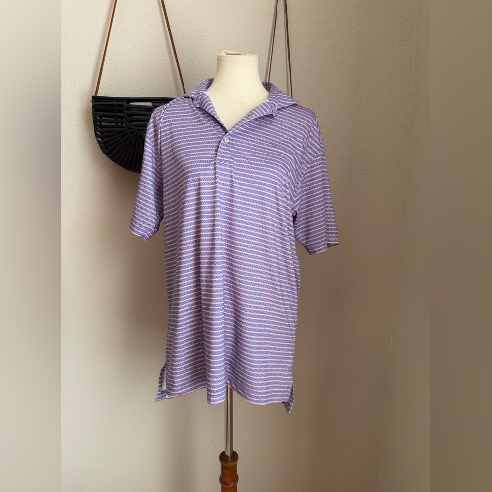Oliver Ridley Purple Stripe Golf Polo, Size Medium